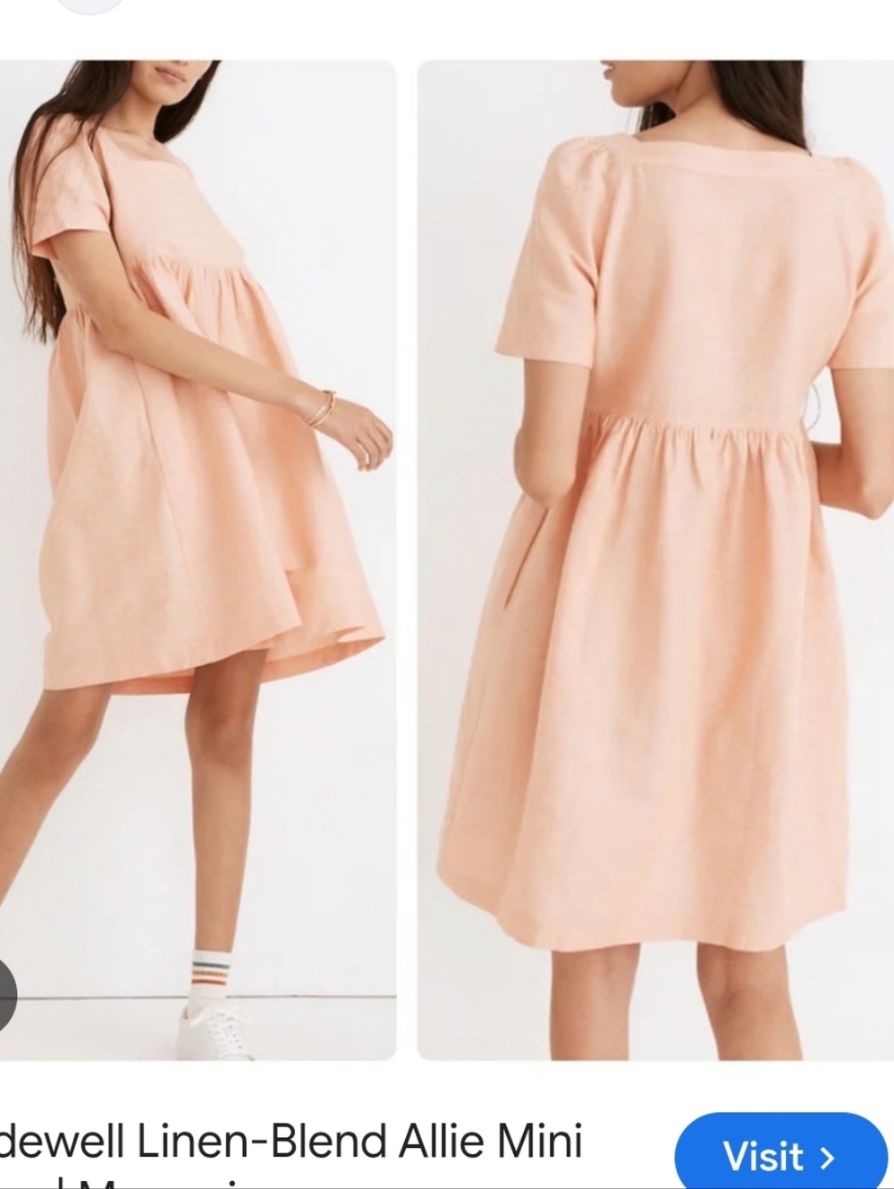 Madewell Peach Linen Babydoll Dress Size Medium